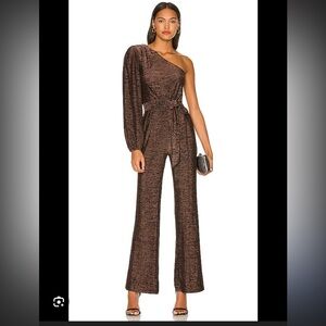 Mink Pink One Shoulder Metallic Brown Jumpsuit
